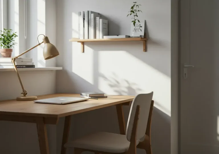 minimalist home office, simple desk