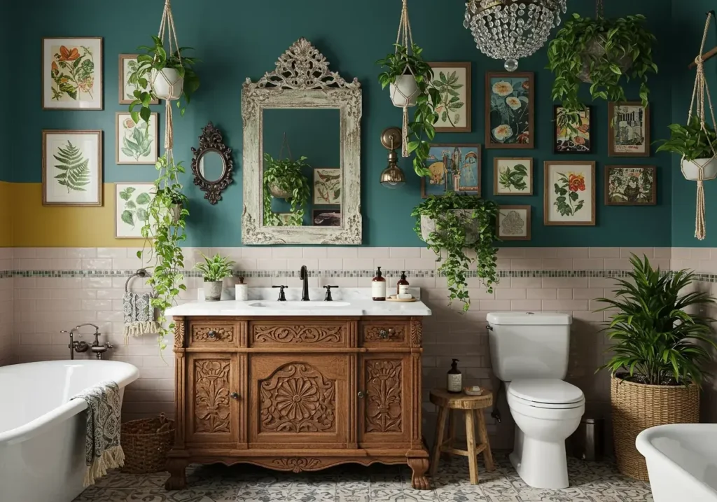 eclectic bathroom, unique personalities