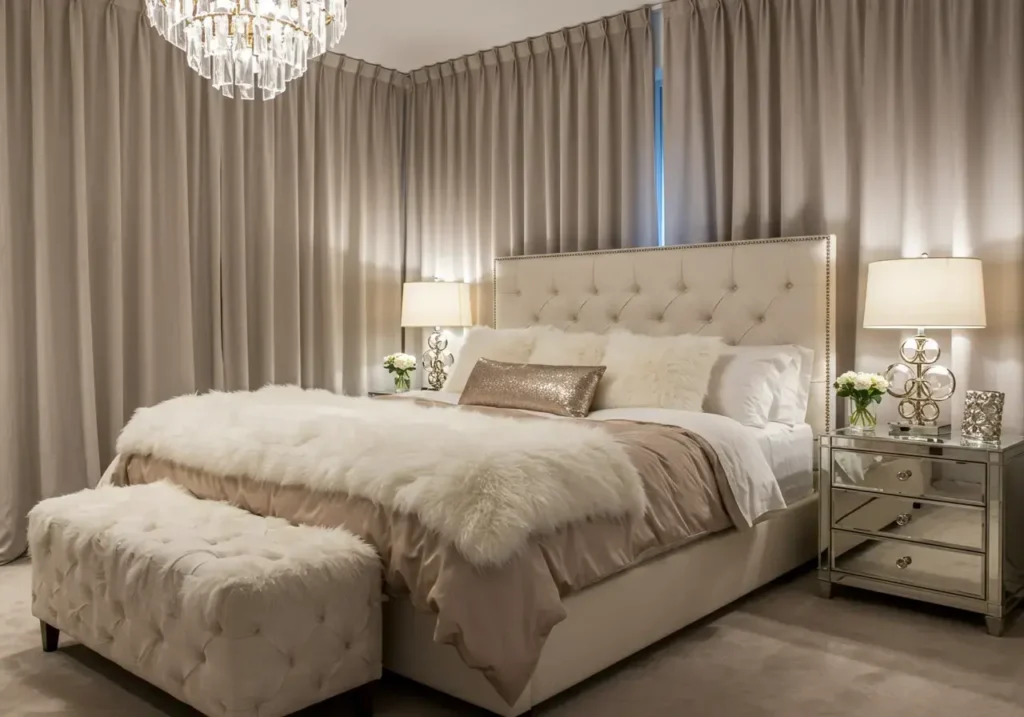 glam bedroom ideas, luxurious comfort