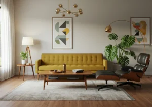 mid-century living room, retro charm