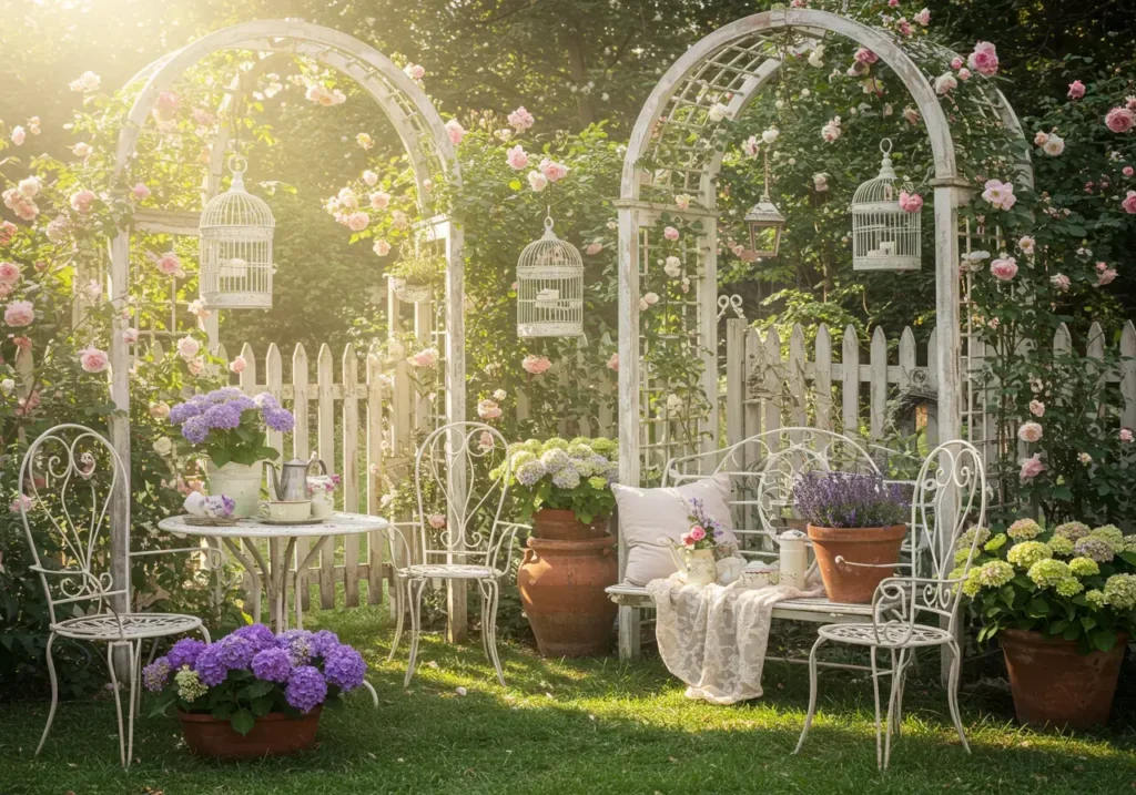 shabby chic garden, whimsical garden